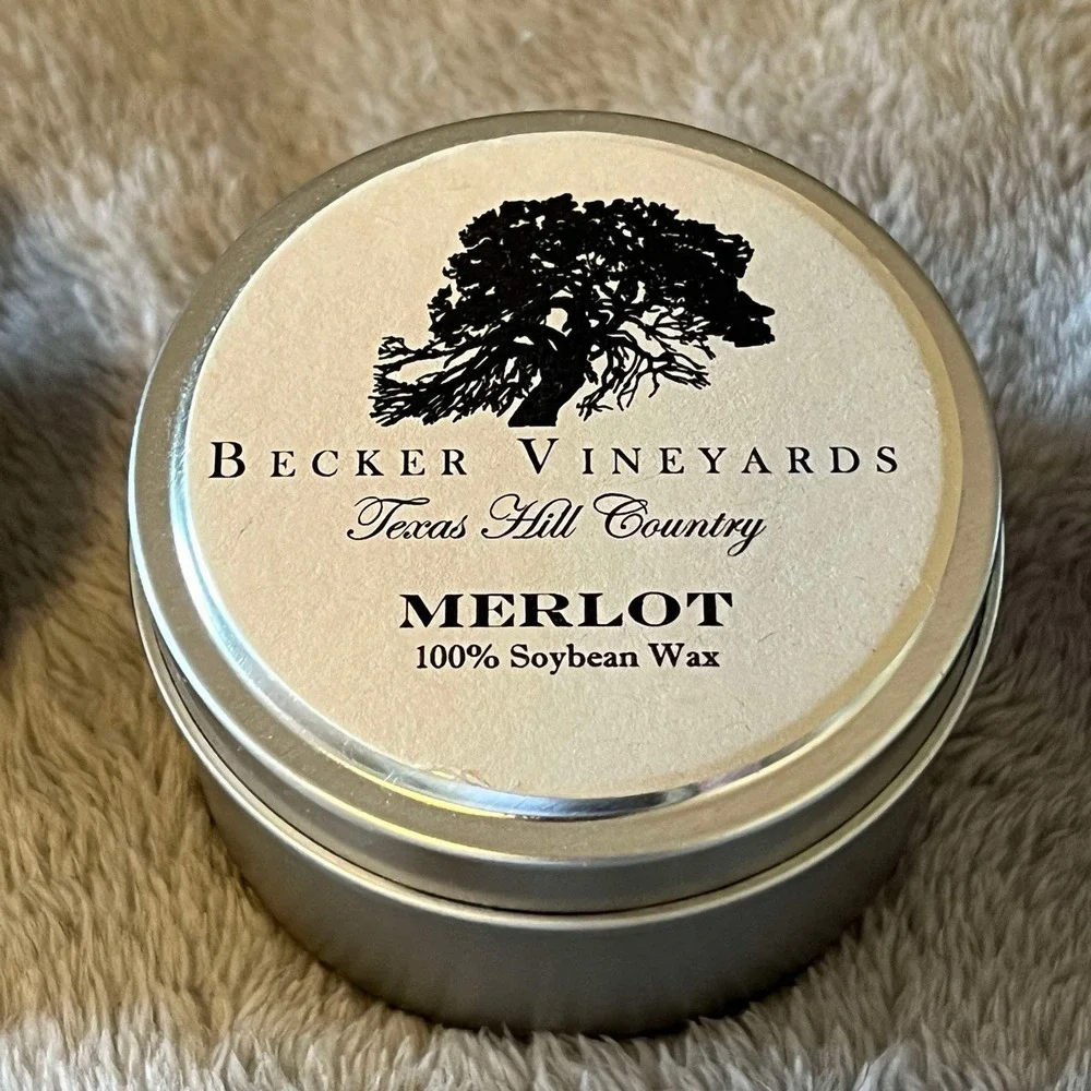 Becker Vineyards Texas Hill Co 100% Soy Tin Candles Set/3 NEW 25 Hours TEXAS HTF